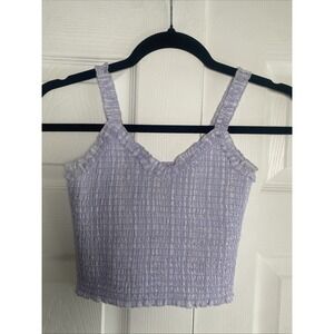 Katie J Girls Youth Size Large Purple Smocked Sleeveless Tank Top Silver Thread